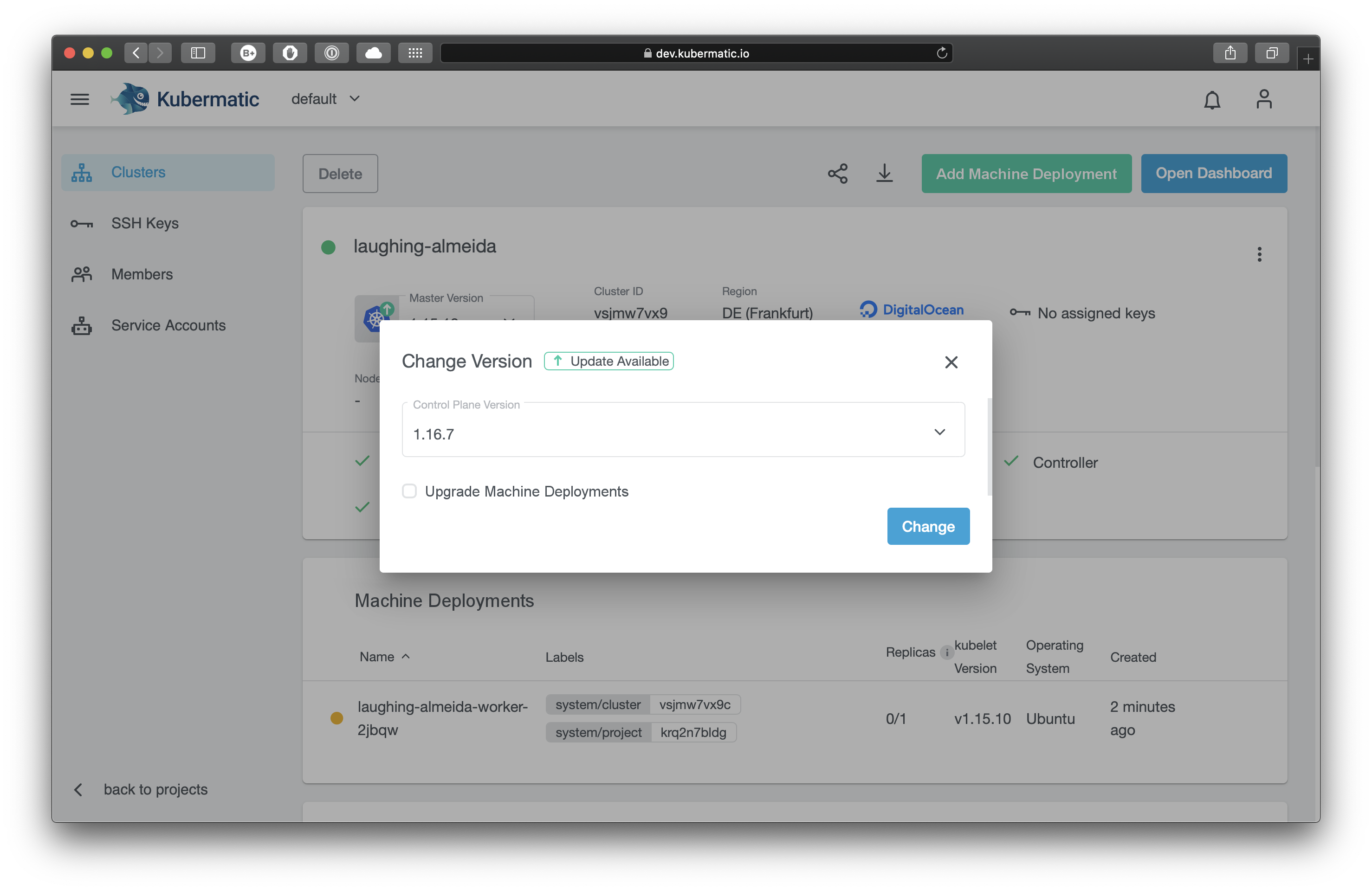 Dialog to choose upgrade version