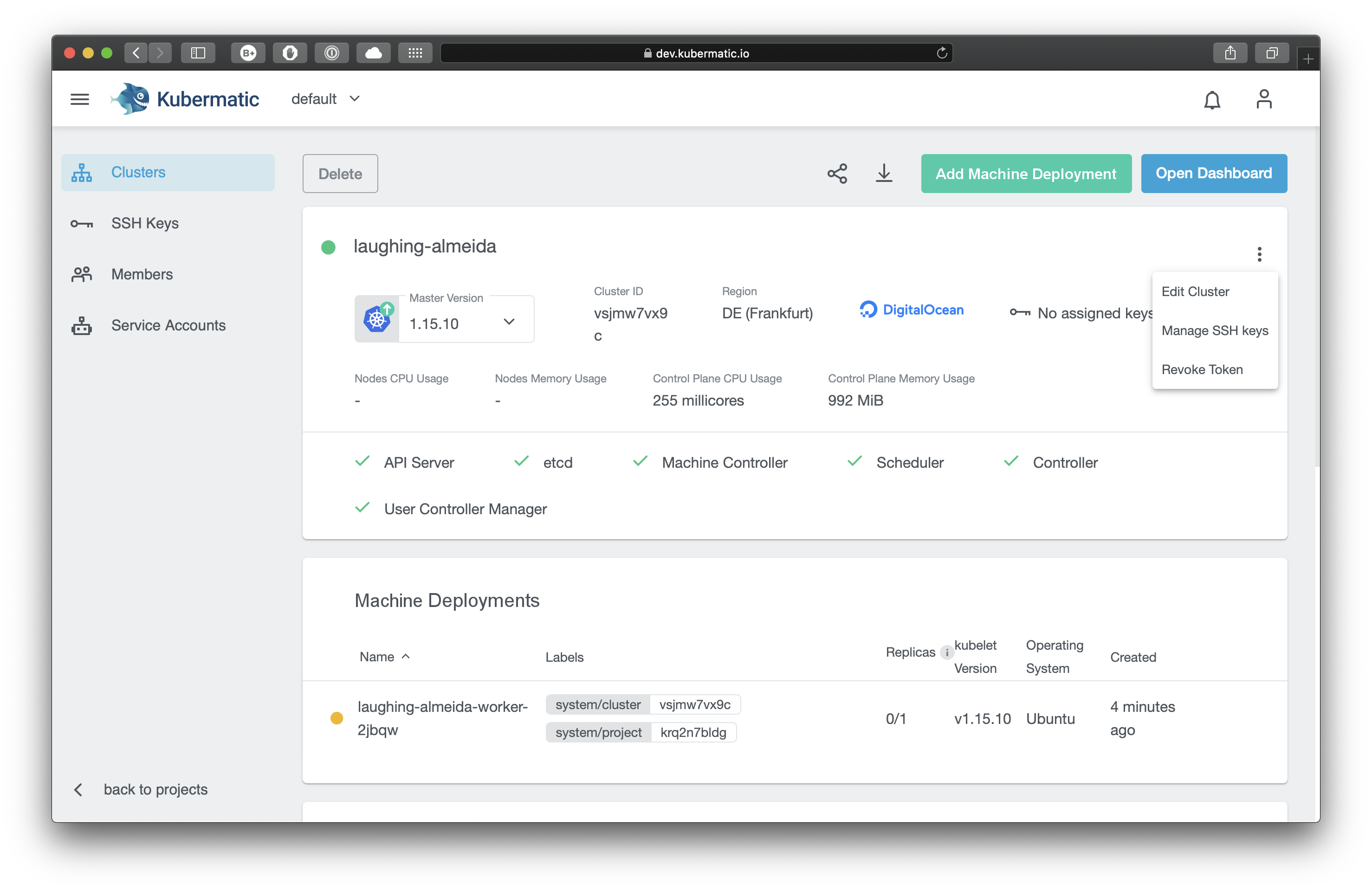 Roll out more cluster details