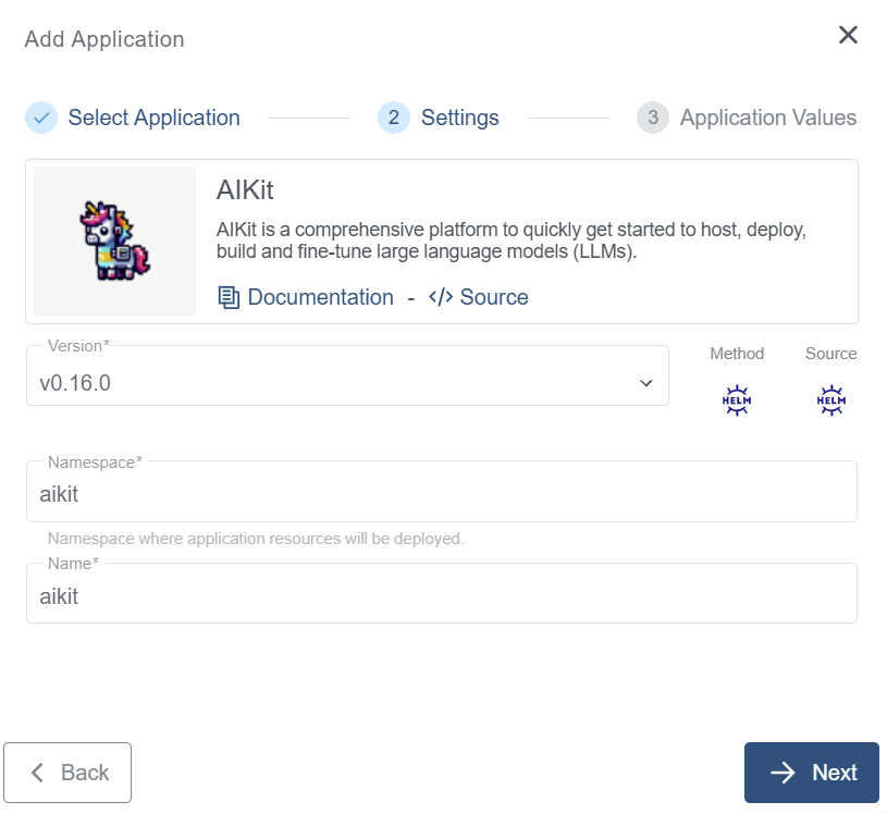 Settings for AIKit Application