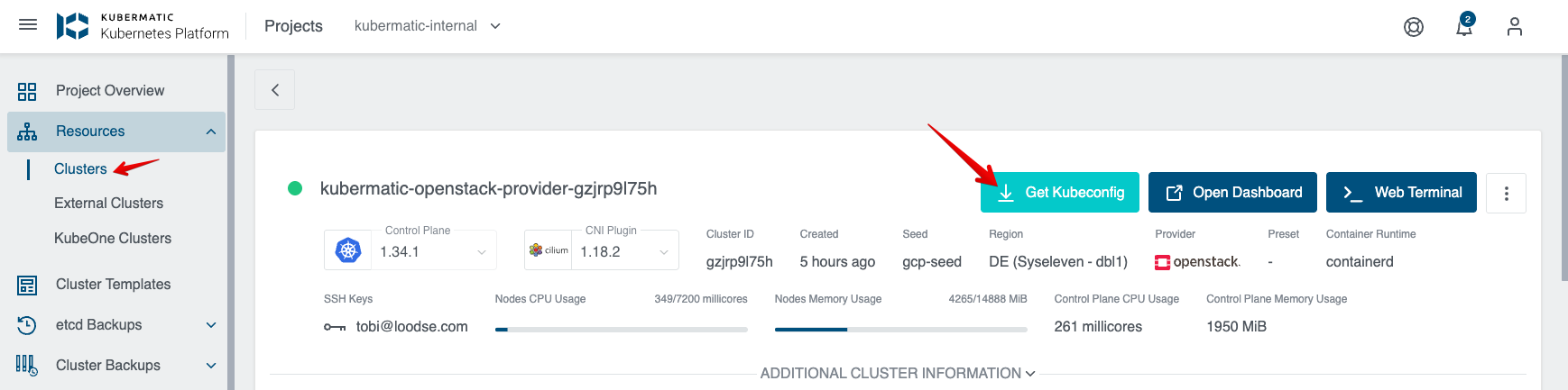 Download config button in the top right corner